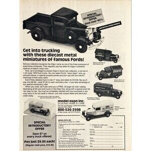 Model Expo Inc "Get into trucking with diecast metal miniatures"Vtg Print Ad '83